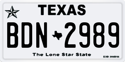 TX license plate BDN2989