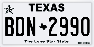 TX license plate BDN2990
