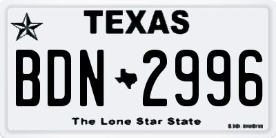 TX license plate BDN2996