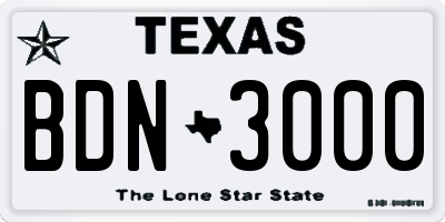 TX license plate BDN3000