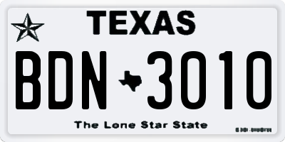 TX license plate BDN3010