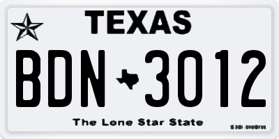 TX license plate BDN3012
