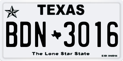 TX license plate BDN3016