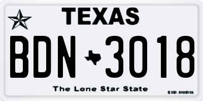 TX license plate BDN3018