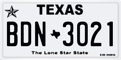 TX license plate BDN3021