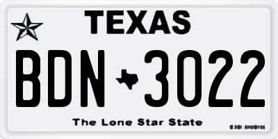 TX license plate BDN3022