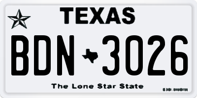 TX license plate BDN3026