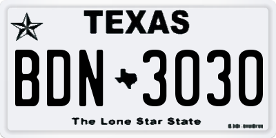 TX license plate BDN3030