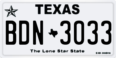 TX license plate BDN3033