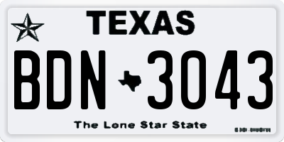 TX license plate BDN3043