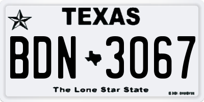 TX license plate BDN3067
