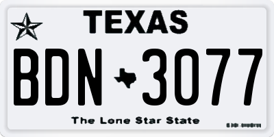 TX license plate BDN3077