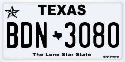 TX license plate BDN3080