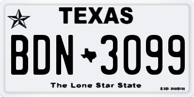 TX license plate BDN3099