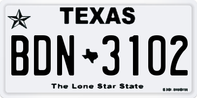 TX license plate BDN3102