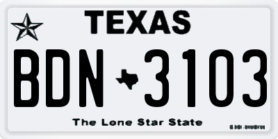 TX license plate BDN3103