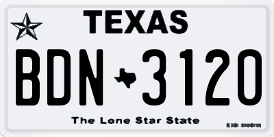 TX license plate BDN3120