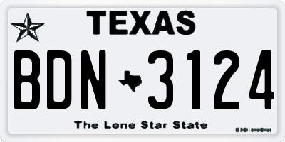 TX license plate BDN3124