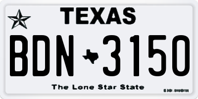 TX license plate BDN3150