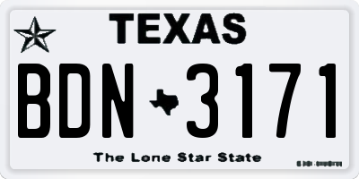 TX license plate BDN3171
