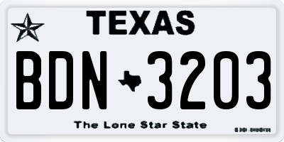 TX license plate BDN3203