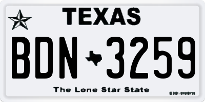 TX license plate BDN3259