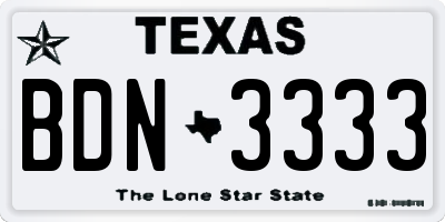 TX license plate BDN3333