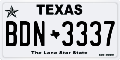 TX license plate BDN3337