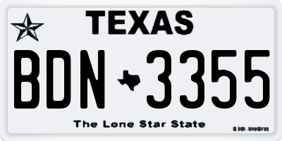 TX license plate BDN3355