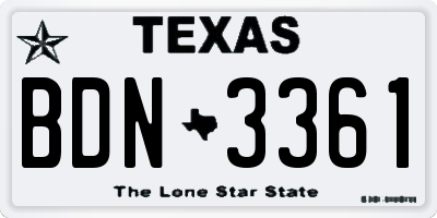 TX license plate BDN3361
