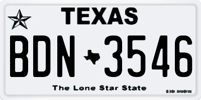 TX license plate BDN3546