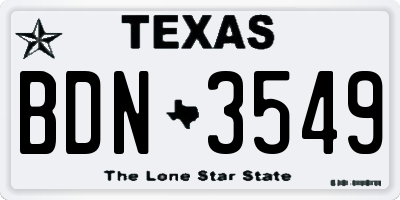 TX license plate BDN3549