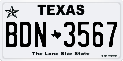TX license plate BDN3567