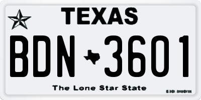 TX license plate BDN3601