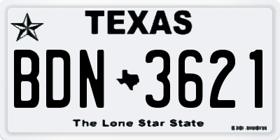 TX license plate BDN3621