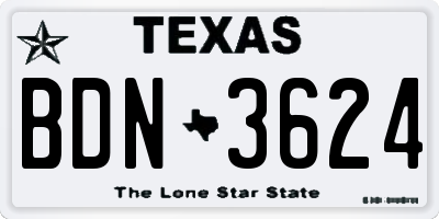 TX license plate BDN3624