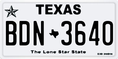 TX license plate BDN3640