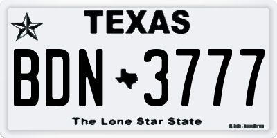 TX license plate BDN3777