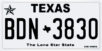 TX license plate BDN3830