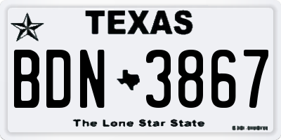 TX license plate BDN3867