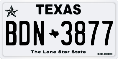 TX license plate BDN3877