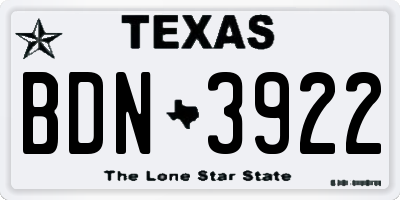 TX license plate BDN3922