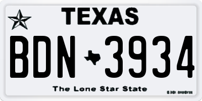 TX license plate BDN3934