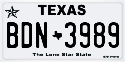 TX license plate BDN3989