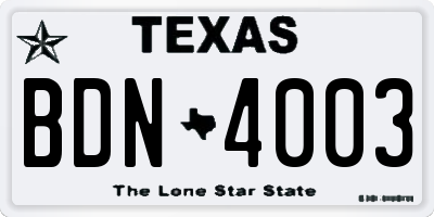 TX license plate BDN4003