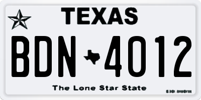 TX license plate BDN4012