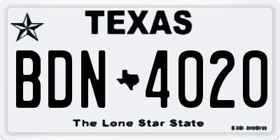 TX license plate BDN4020