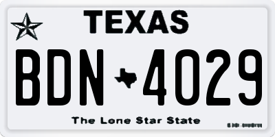 TX license plate BDN4029