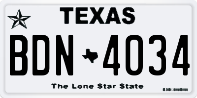 TX license plate BDN4034