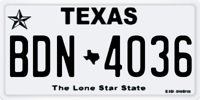 TX license plate BDN4036